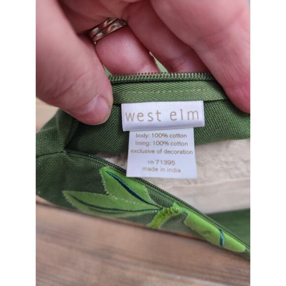 West Elm Pillow Bird Design 14”x14” Green Embellished - Picture 7 of 7